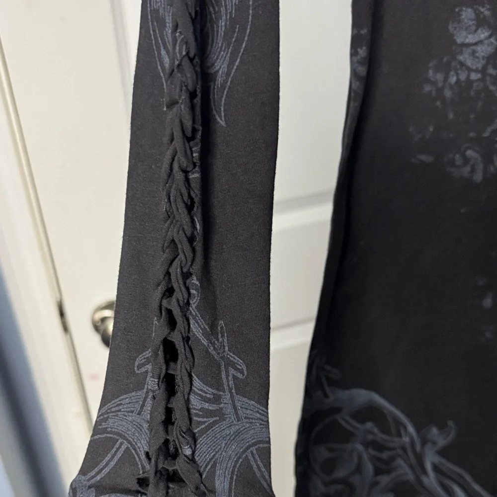 Black Rhinestone Cross & Wings Long Sleeve Mini Dress - Picture 3 of 4